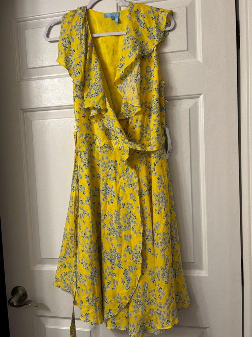 Draper James Yellow Floral Ruffle Wrap Midi Dress